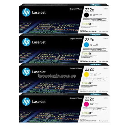Pack 4 Tóner Original HP 222X Alta Capacidad - Negro y Colores (W2220X W2221X W2222X W2223X)